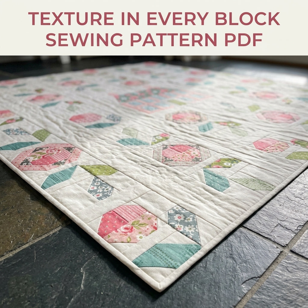 Cottage Garden Quilt Pattern PDF – Column Flower Quilt with Pieced House Block