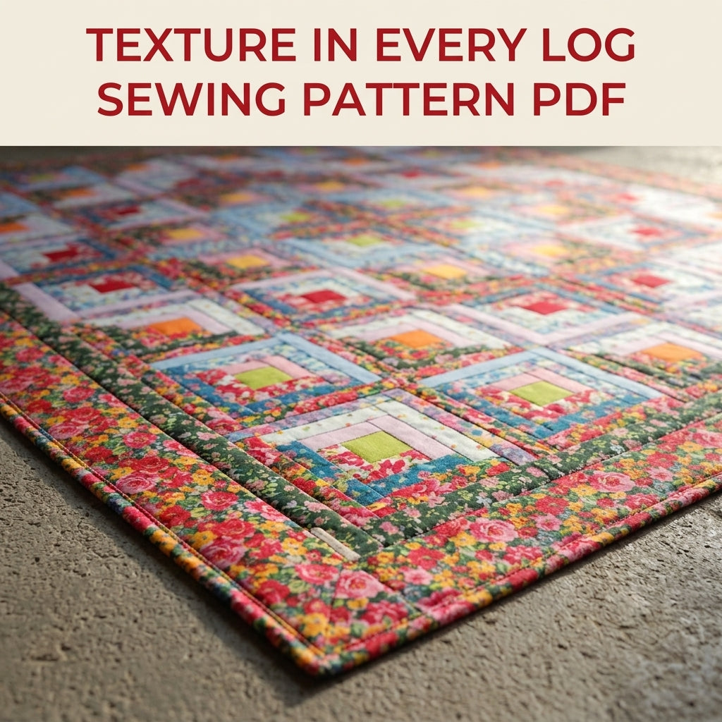 Bright Floral Log Cabin Quilt Sewing Pattern PDF – Classic Log Cabin with Rose Border