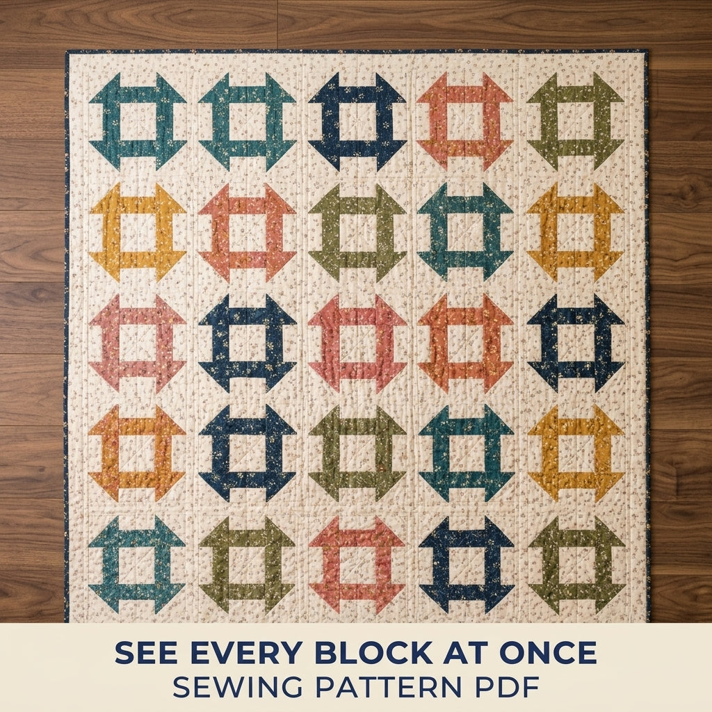 Churn Dash Quilt Pattern PDF – Traditional Throw Quilt with Floral Prints