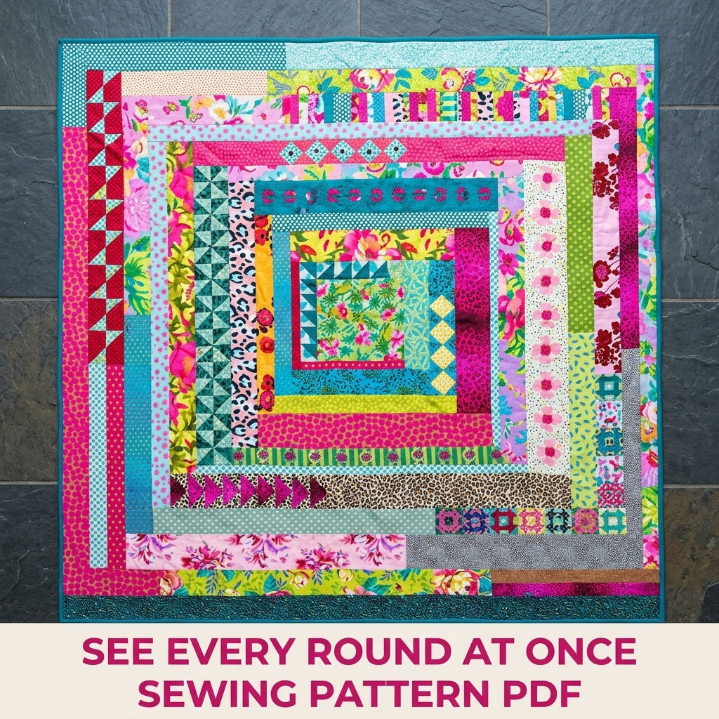Bright Medallion Strip Quilt Pattern PDF – Hot Pink and Teal Improv Medallion