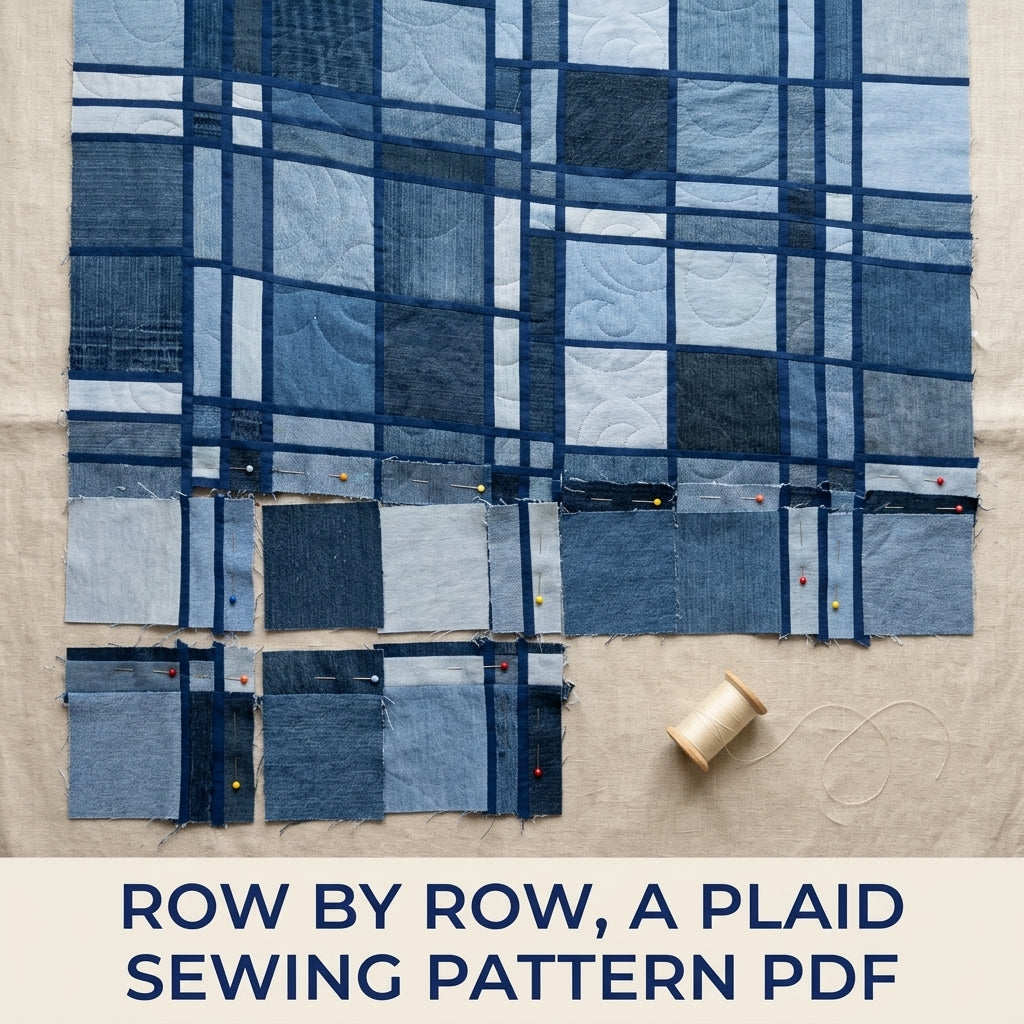 Denim Plaid Quilt Sewing Pattern PDF – Upcycled Jeans Tartan Quilt