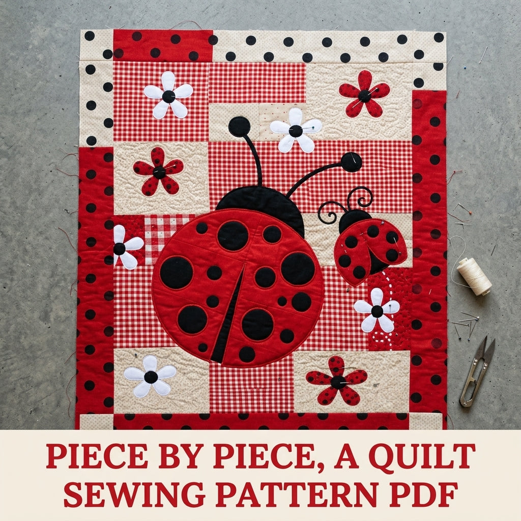 Big Ladybug Gingham Quilt Sewing Pattern PDF – Appliqué Baby Quilt
