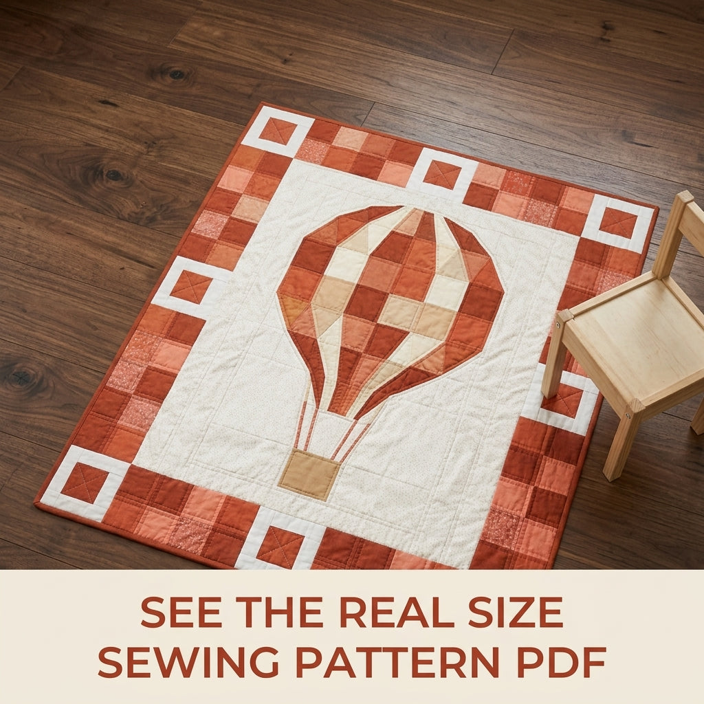 Hot Air Balloon Baby Quilt Pattern PDF – Pieced Nursery Quilt with Checkerboard Border