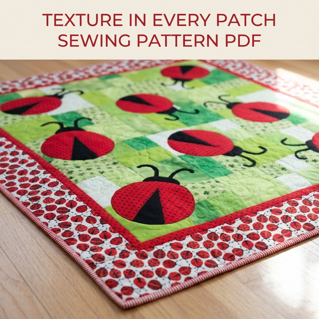 Ladybug Meadow Quilt Sewing Pattern PDF – Appliqué Ladybug Quilt on Green Patchwork