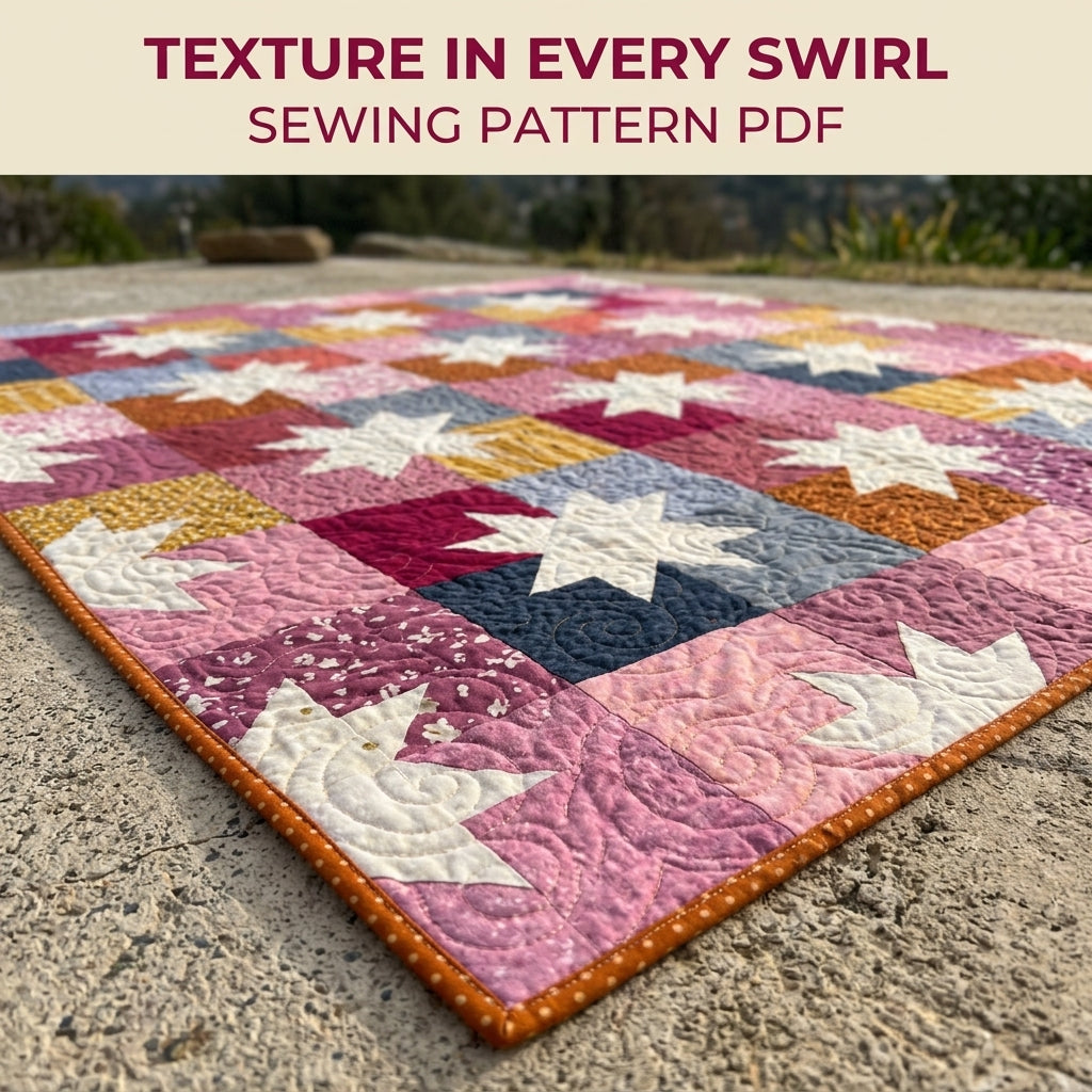 Scrappy Star Grid Quilt Pattern PDF – Large Square Throw Quilt with Eight-Point Stars