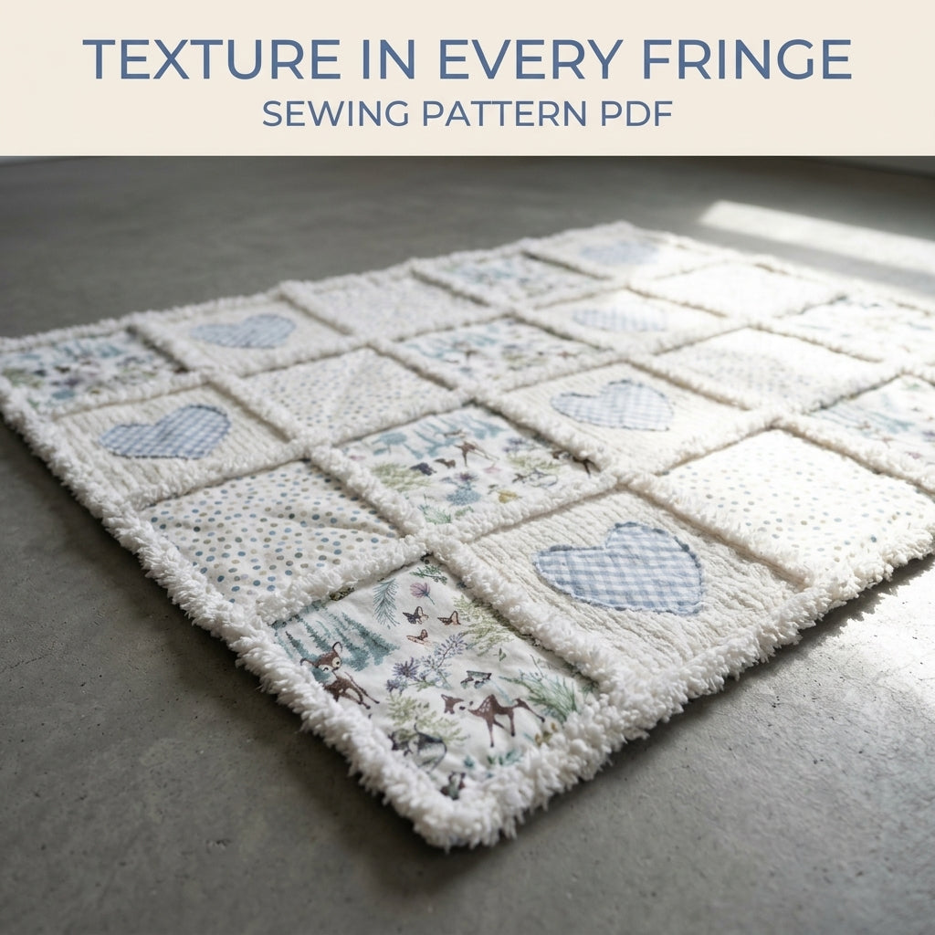 Gingham Heart Chenille Rag Quilt Sewing Pattern PDF – Baby Rag Quilt with Hearts