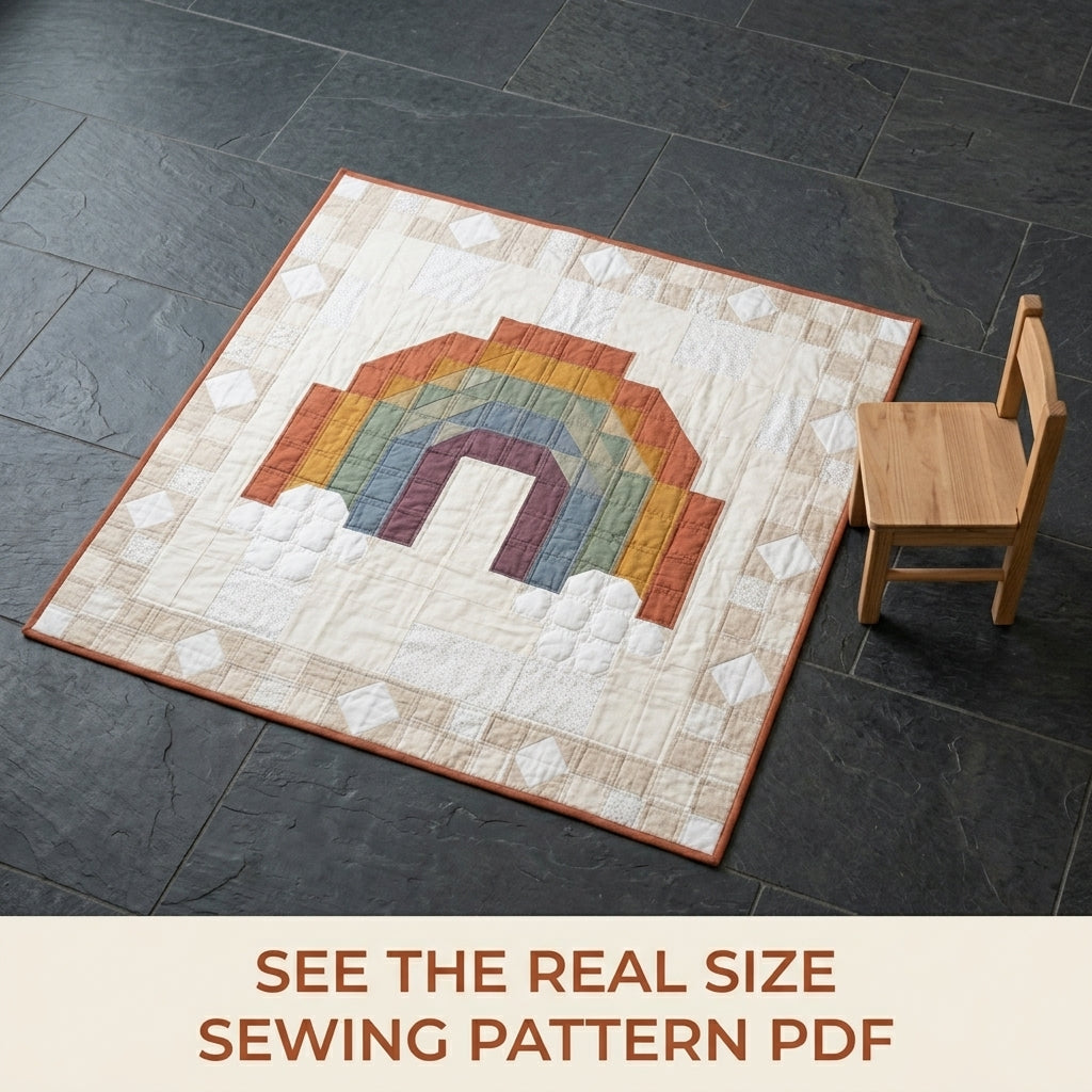 Rainbow Baby Quilt Pattern PDF – Boho Pieced Nursery Quilt with Clouds