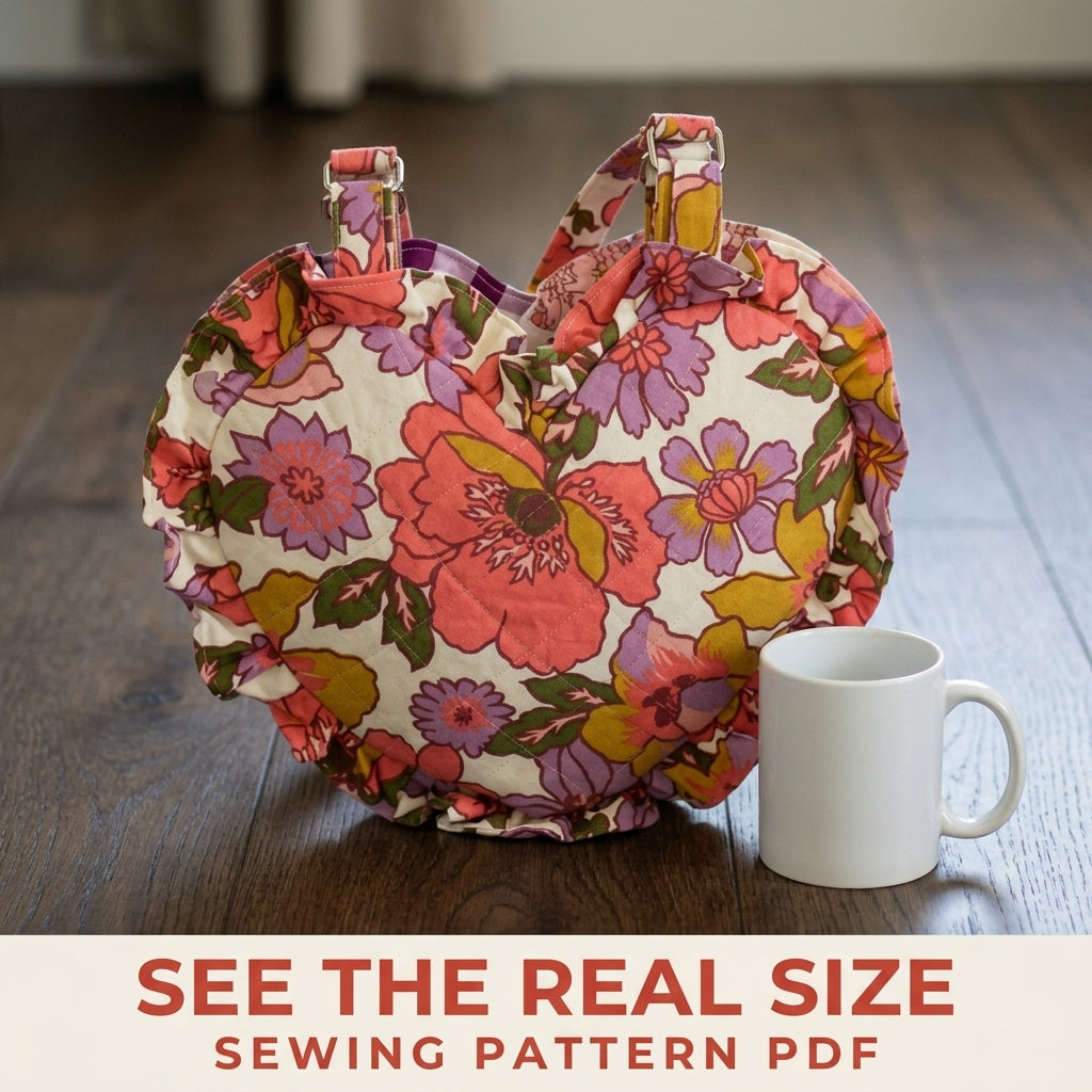 Floral Ruffle Heart Bag Sewing Pattern PDF – Quilted Heart Shoulder Bag with Ruffle