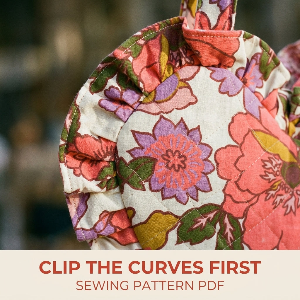 Floral Ruffle Heart Bag Sewing Pattern PDF – Quilted Heart Shoulder Bag with Ruffle