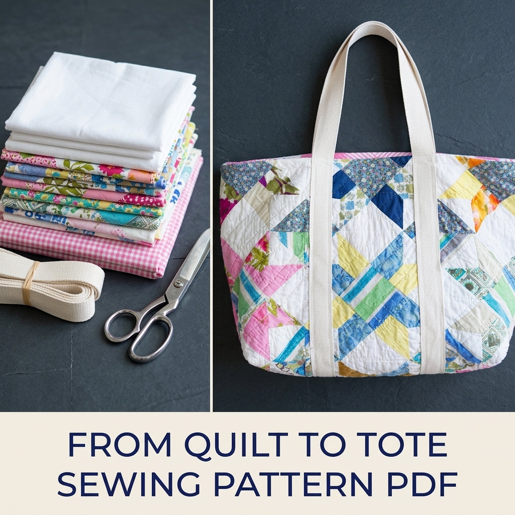 Scrappy Star Quilt Tote Sewing Pattern PDF – Upcycled Quilt Tote Bag