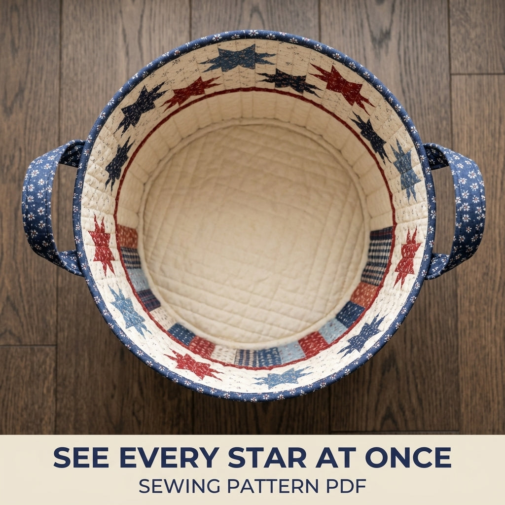 Stars and Stripes Quilted Basket Sewing Pattern PDF – Patchwork Star Storage Basket