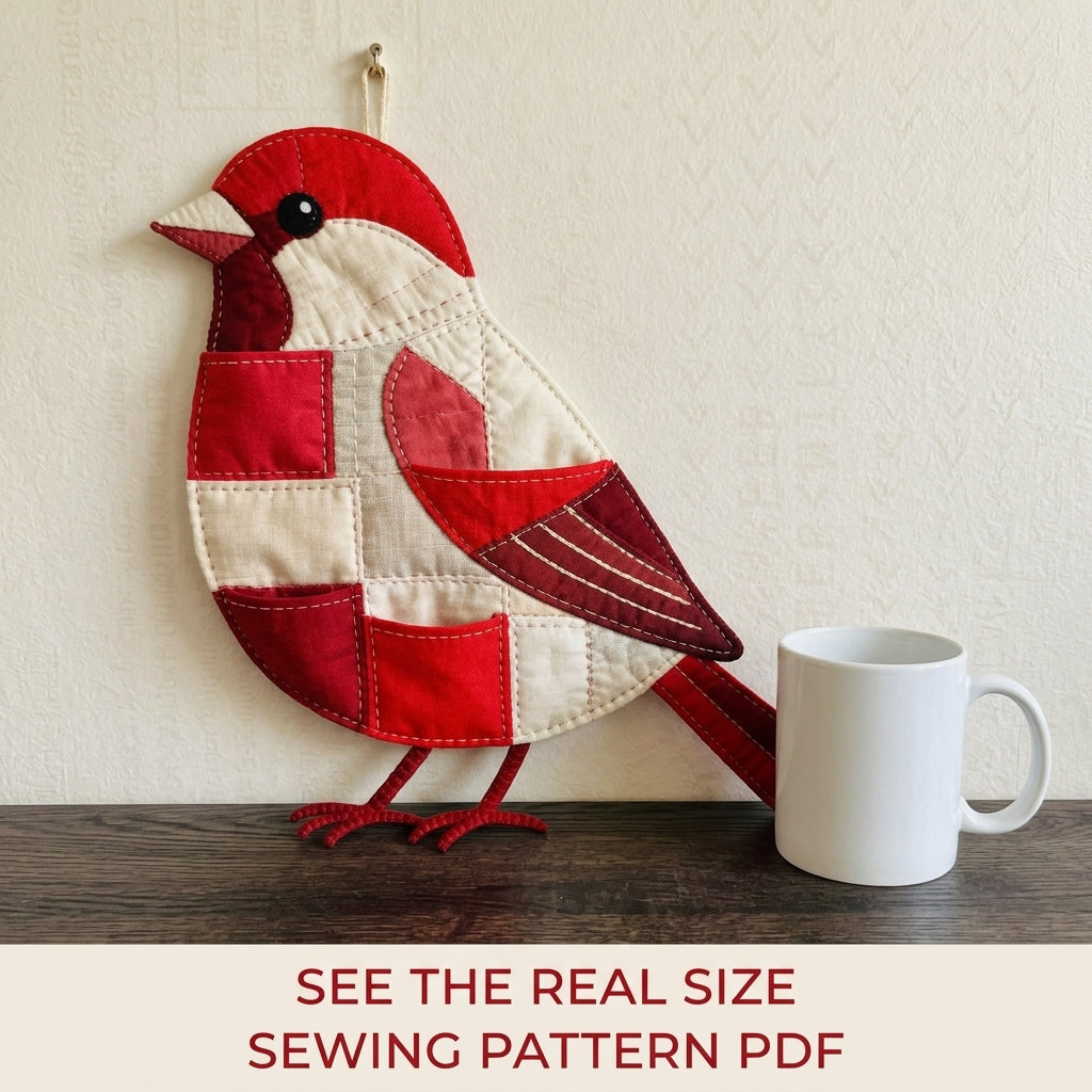Cardinal Pocket Wall Organizer Sewing Pattern PDF – Patchwork Bird Wall Hanging