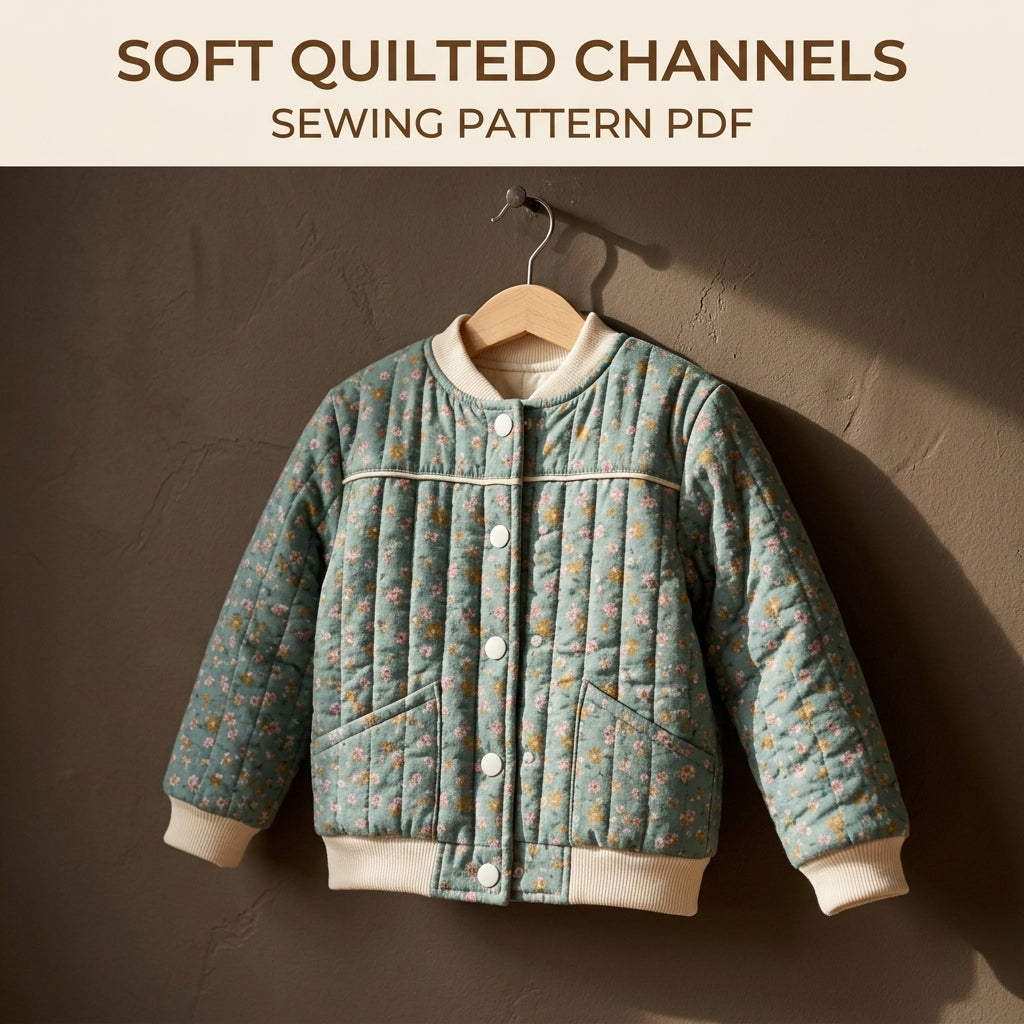 Children's Quilted Bomber Jacket Sewing Pattern PDF – Kids' Bomber with Rib Trims and Piping