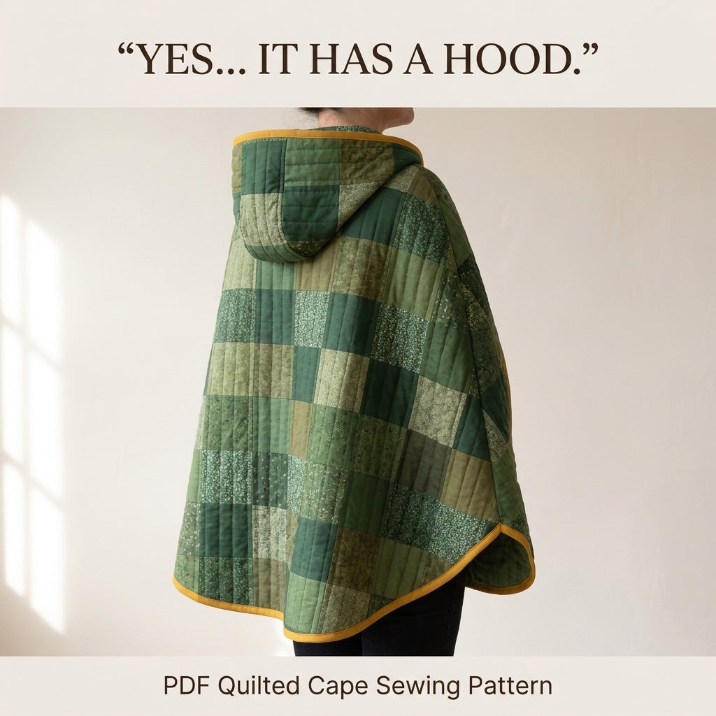 Quilted Cape Sewing Pattern – Hooded Patchwork Cape with Arm Slits