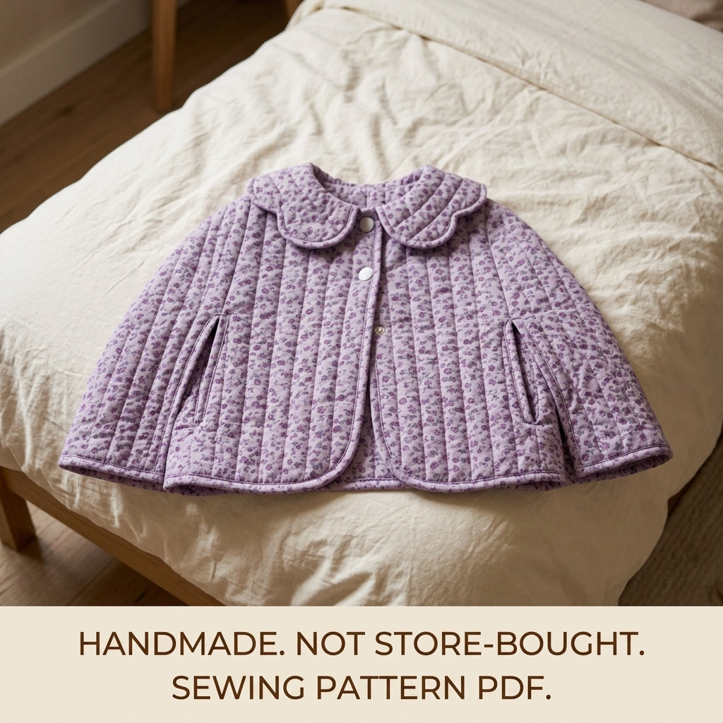 Children's Quilted Cape Sewing Pattern PDF – Girls' Cape with Scalloped Collar and Arm Slits