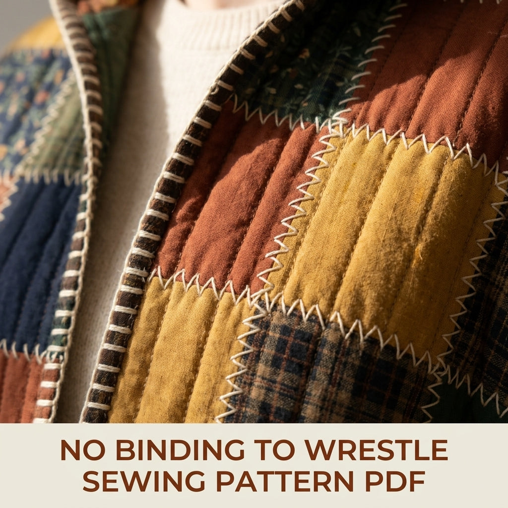 Hooded Patchwork Cape Sewing Pattern PDF – Quilted Autumn Cape with Hand Blanket Stitch Edges and Arm Slits