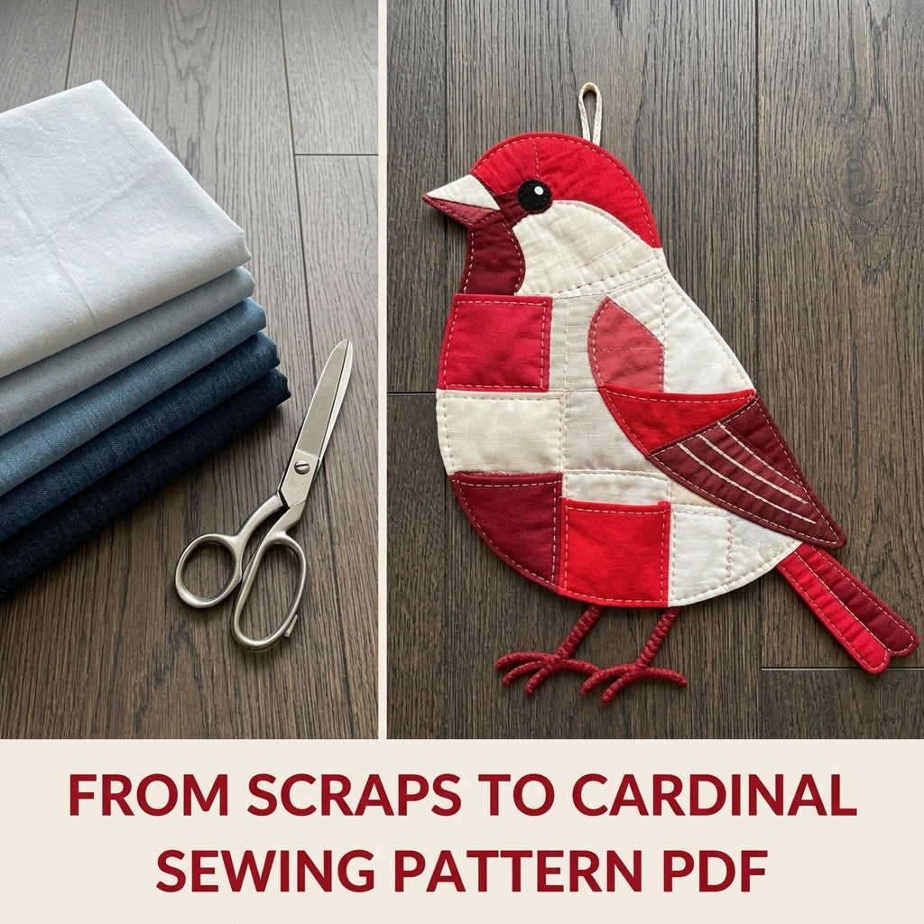 Cardinal Pocket Wall Organizer Sewing Pattern PDF – Patchwork Bird Wall Hanging