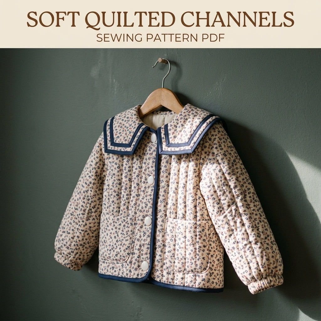 Children's Sailor Collar Jacket Sewing Pattern PDF – Quilted Girls' Jacket with Bias Binding