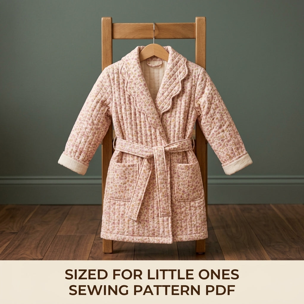 Children's Quilted Robe Sewing Pattern PDF – Girls' Dressing Gown with Scalloped Collar