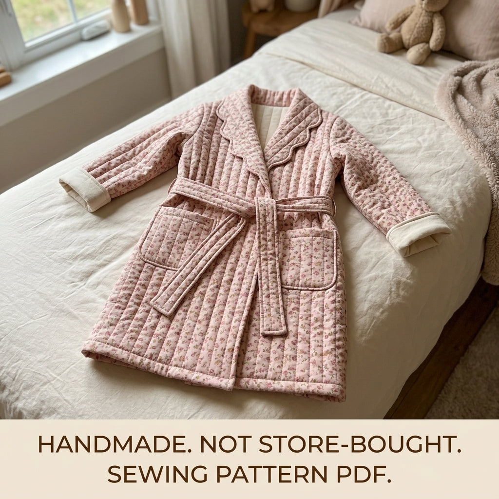 Children's Quilted Robe Sewing Pattern PDF – Girls' Dressing Gown with Scalloped Collar