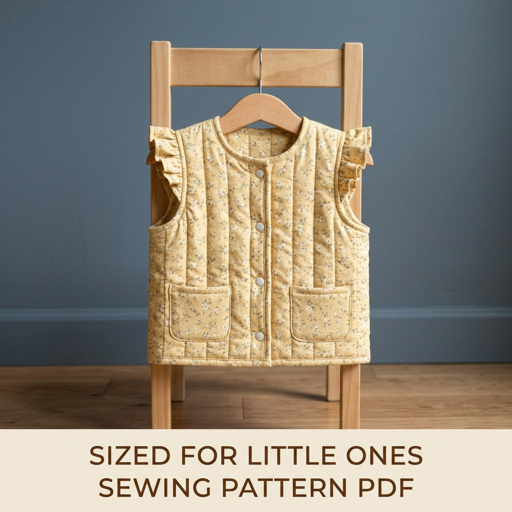 Children's Quilted Vest Sewing Pattern PDF – Girls' Ruffle Vest with Patch Pockets