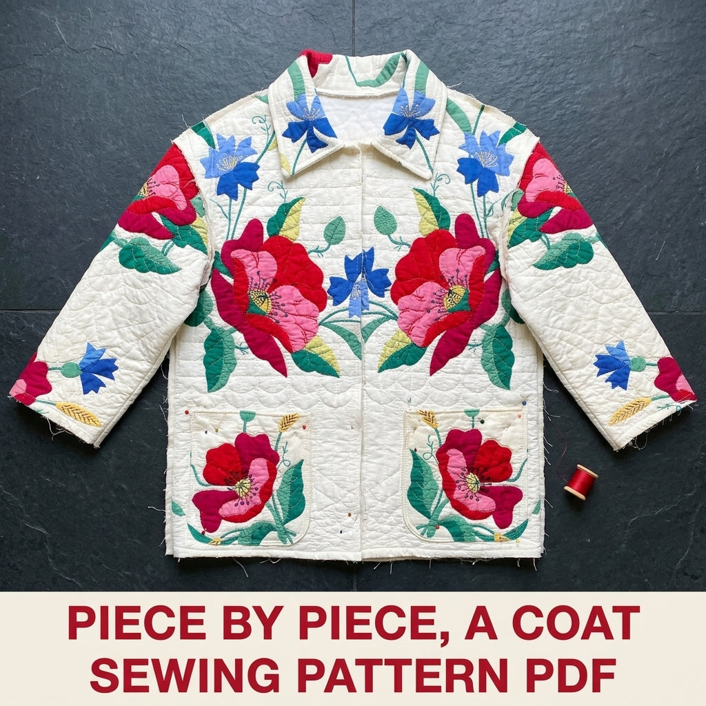 Poppy Appliqué Quilt Chore Coat Sewing Pattern PDF – Oversized Quilt Coat