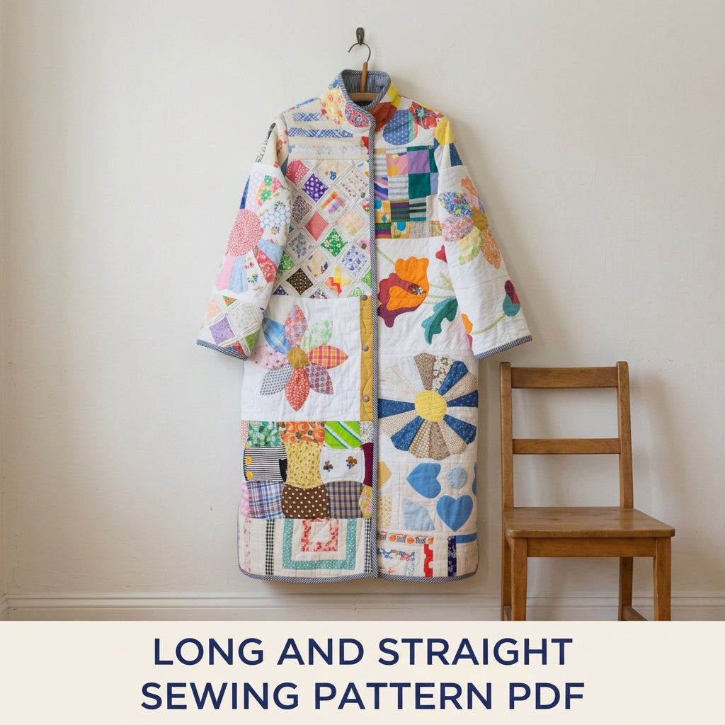 Vintage Patchwork Quilt Coat Sewing Pattern PDF – Long Coat from Orphan Quilt Blocks