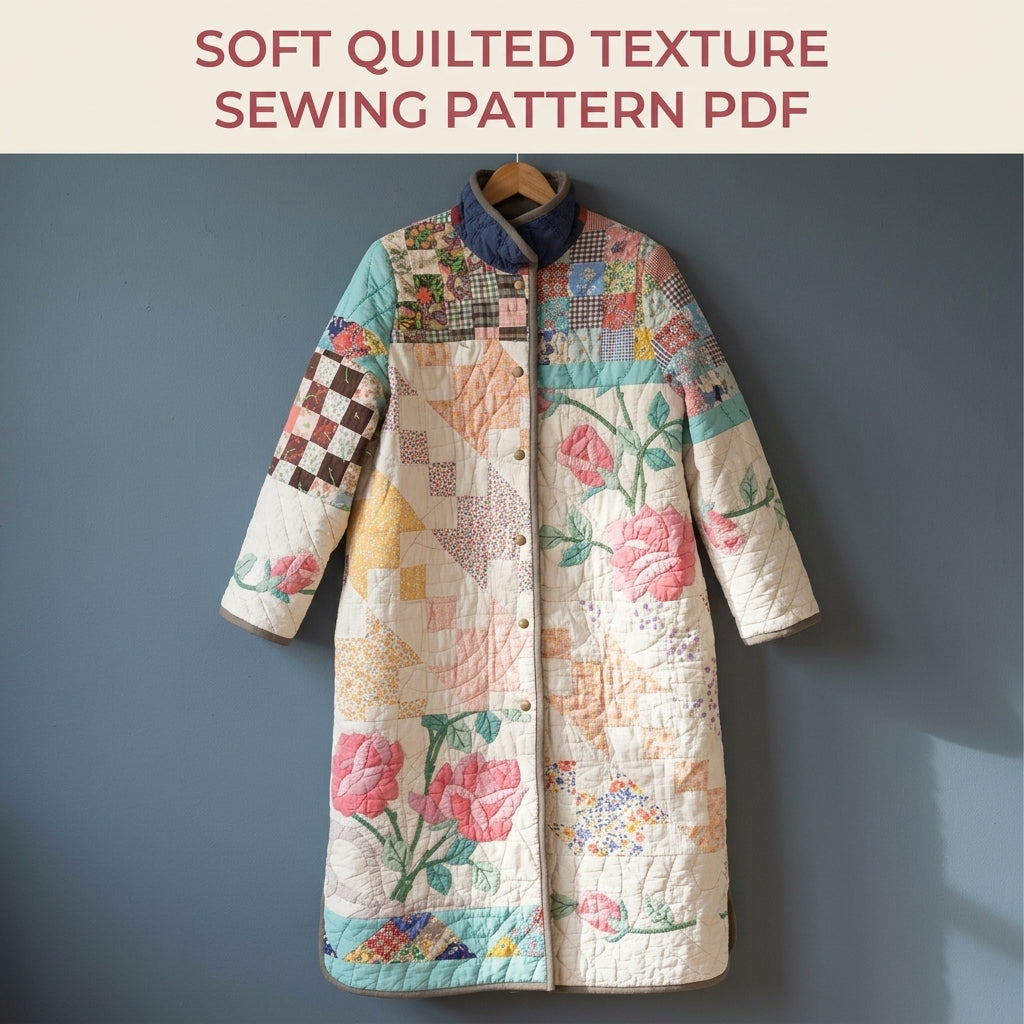 Rose Patchwork Quilt Coat Sewing Pattern PDF – Long Coat from Vintage Quilts