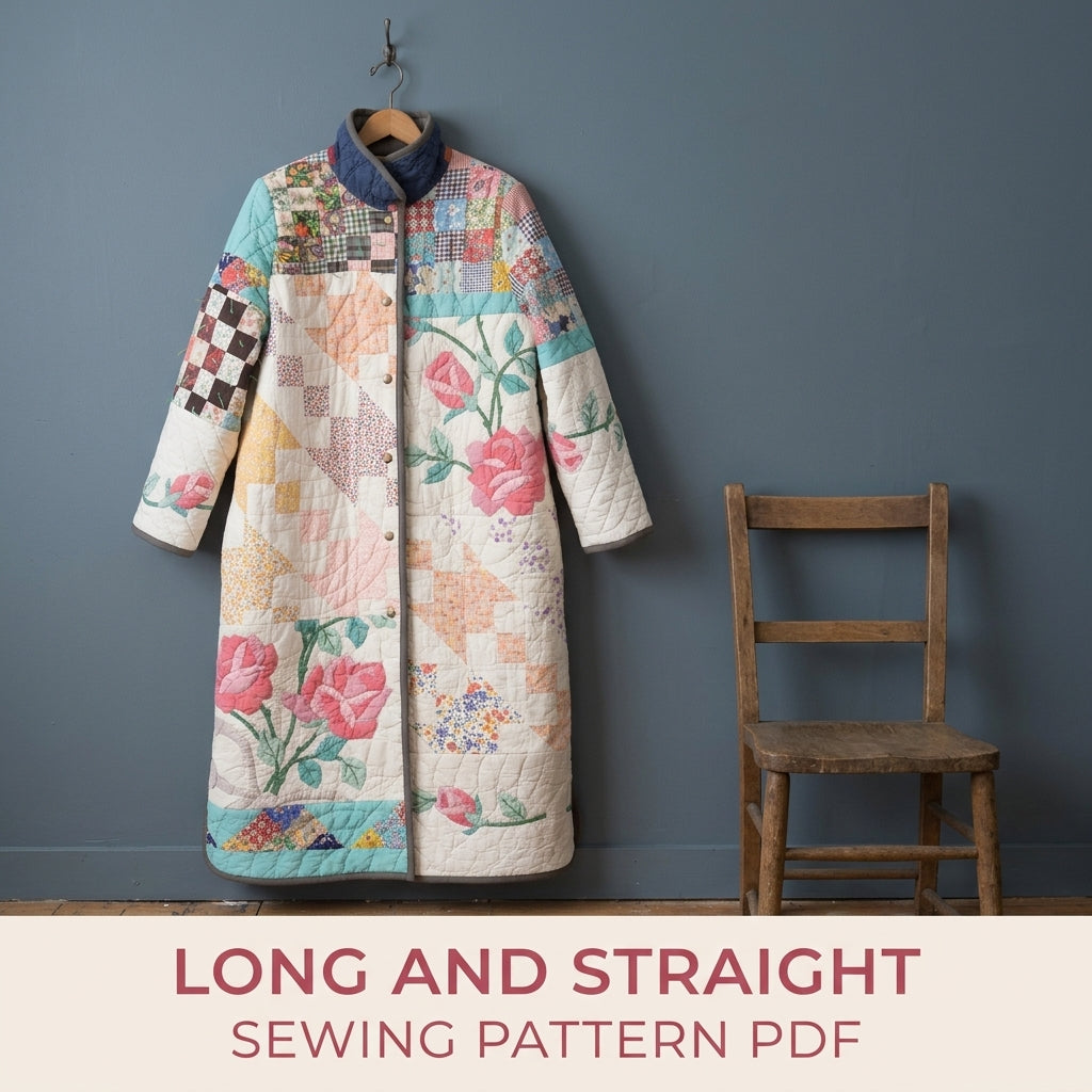 Rose Patchwork Quilt Coat Sewing Pattern PDF – Long Coat from Vintage Quilts