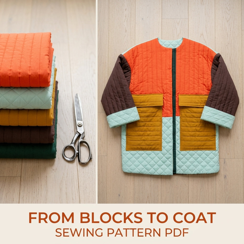 Colour Block Quilted Coat Sewing Pattern PDF – Oversized Quilted Jacket