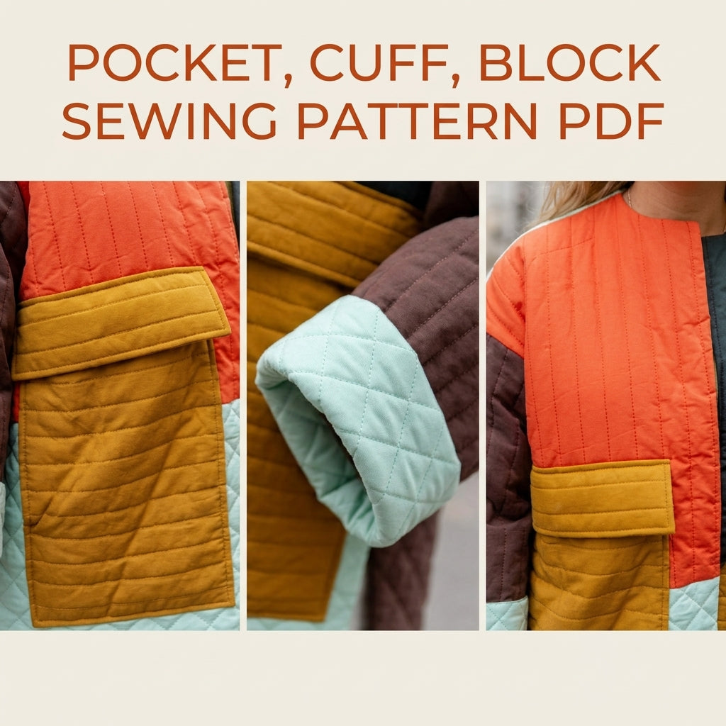 Colour Block Quilted Coat Sewing Pattern PDF – Oversized Quilted Jacket