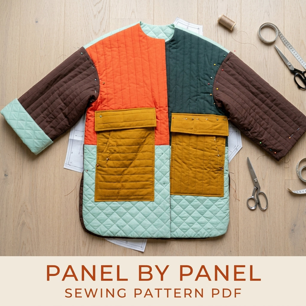 Colour Block Quilted Coat Sewing Pattern PDF – Oversized Quilted Jacket