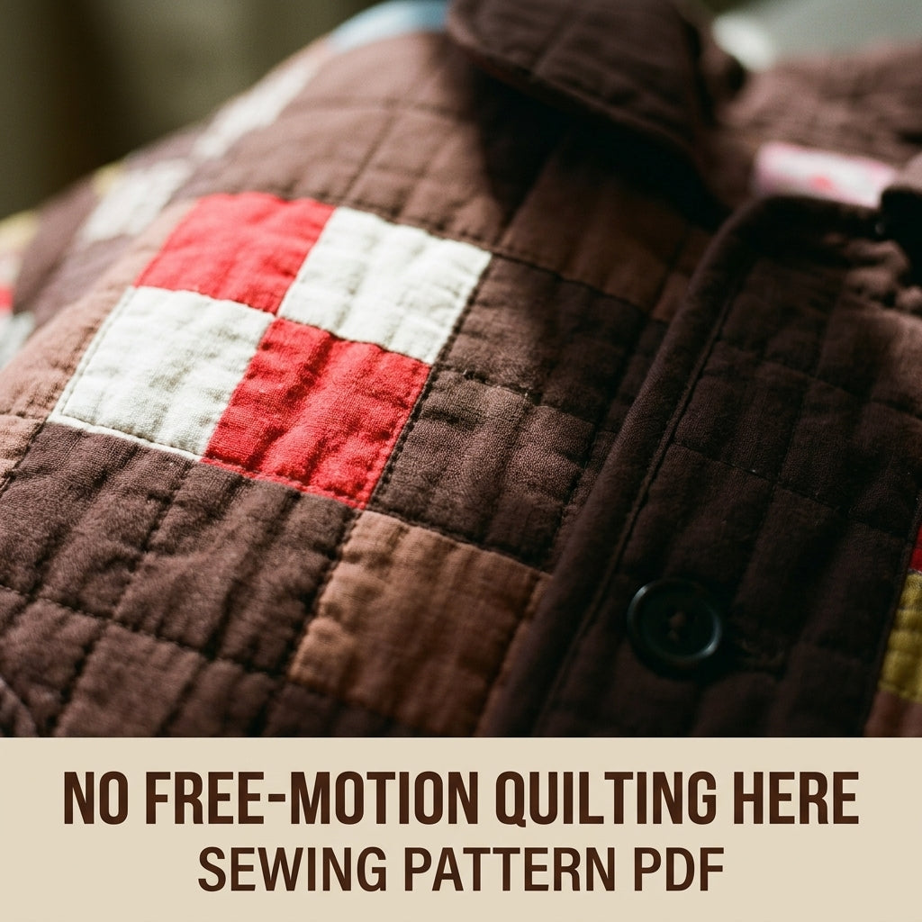 Scrappy Patchwork Quilted Coat Sewing Pattern PDF – Boxy Quilt Coat with Collar and Patch Pockets