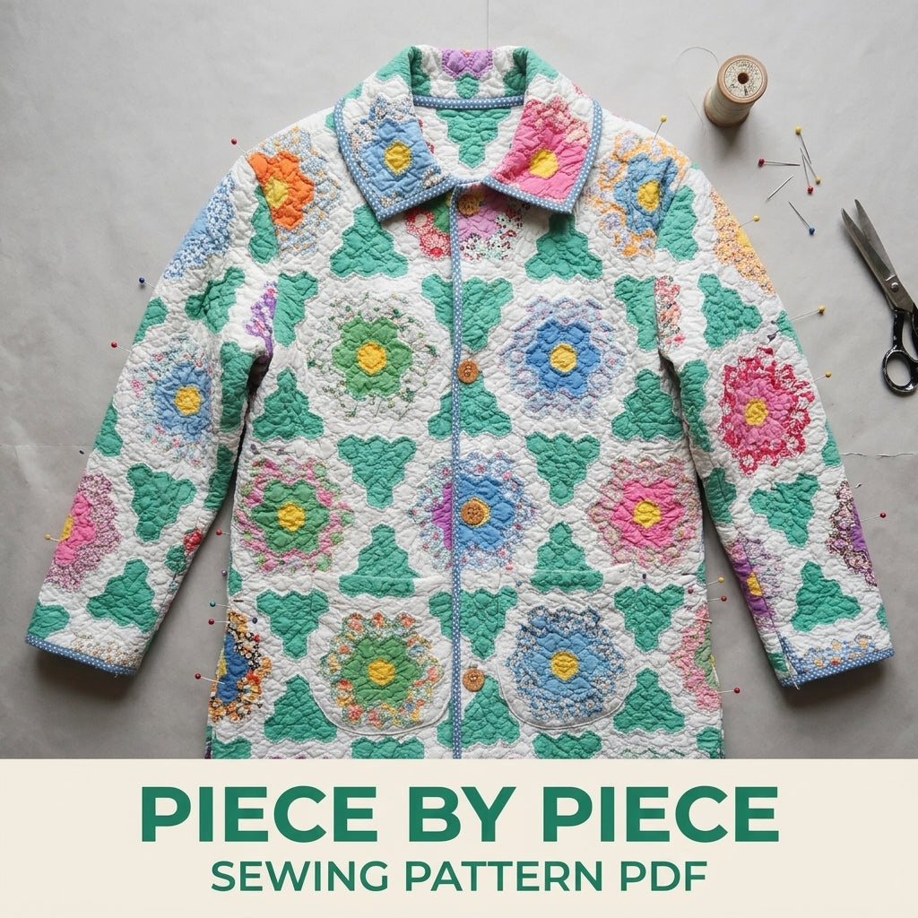 Flower Garden Long Quilt Coat Sewing Pattern PDF – Button Front Coat from a Vintage Quilt