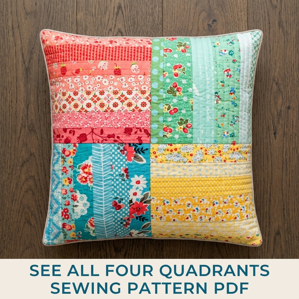 Four Quadrant Strip Cushion Sewing Pattern PDF – Scrappy Quilted Pillow