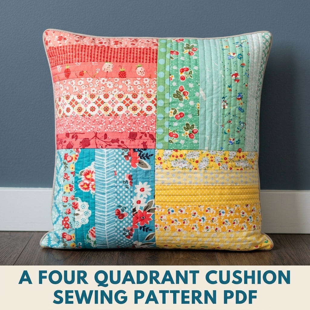 Four Quadrant Strip Cushion Sewing Pattern PDF – Scrappy Quilted Pillow