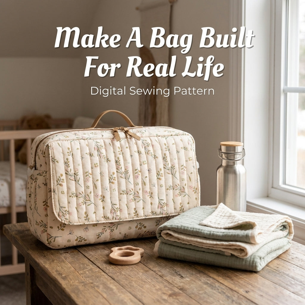 Quilted Diaper Bag PDF Sewing Pattern | Channel Quilted Baby Changing Bag with Crossbody Strap | Beginner Friendly | Instant Download
