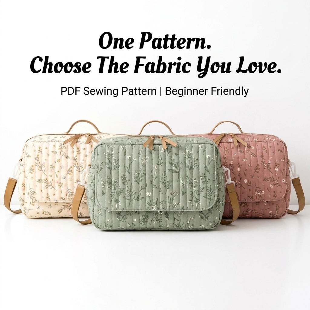 Quilted Diaper Bag PDF Sewing Pattern | Channel Quilted Baby Changing Bag with Crossbody Strap | Beginner Friendly | Instant Download
