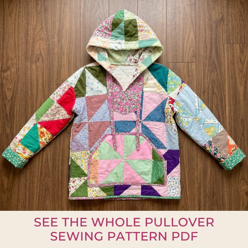 Pinwheel Quilt Hoodie Sewing Pattern PDF – Hooded Pullover from a Vintage Quilt