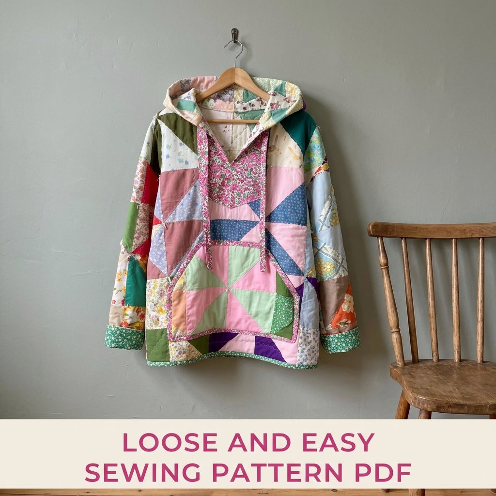 Pinwheel Quilt Hoodie Sewing Pattern PDF – Hooded Pullover from a Vintage Quilt