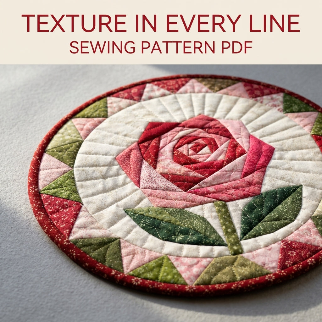 Rose Star Round Hot Pad Sewing Pattern PDF – Foundation Paper Pieced Rose