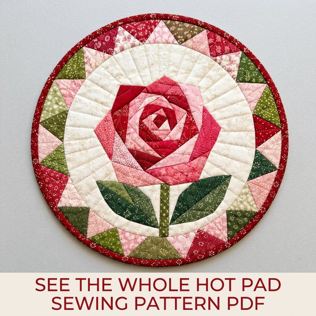 Rose Star Round Hot Pad Sewing Pattern PDF – Foundation Paper Pieced Rose