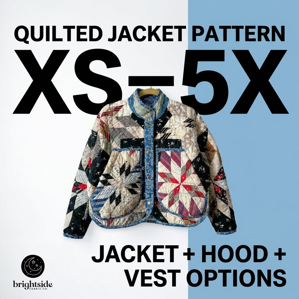 Quilt Jacket and Vest Sewing Pattern — 3 Versions in One PDF, Hooded, Collared or Sleeveless, Sizes XS–5X, A0 and A4 PDF
