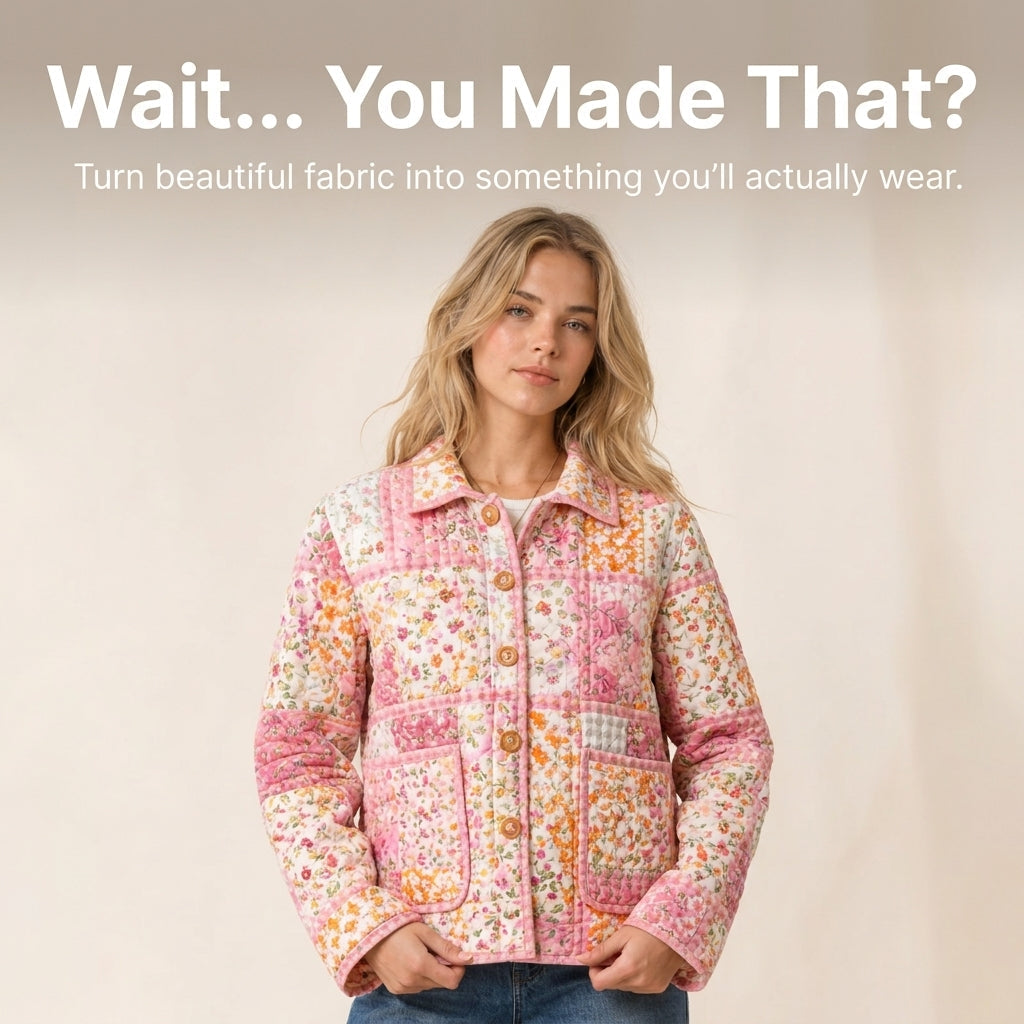 Quilted Patchwork Jacket Sewing Pattern — Oversized Chore Jacket with Collar and Patch Pockets, Sizes XS–3XL, PDF Download