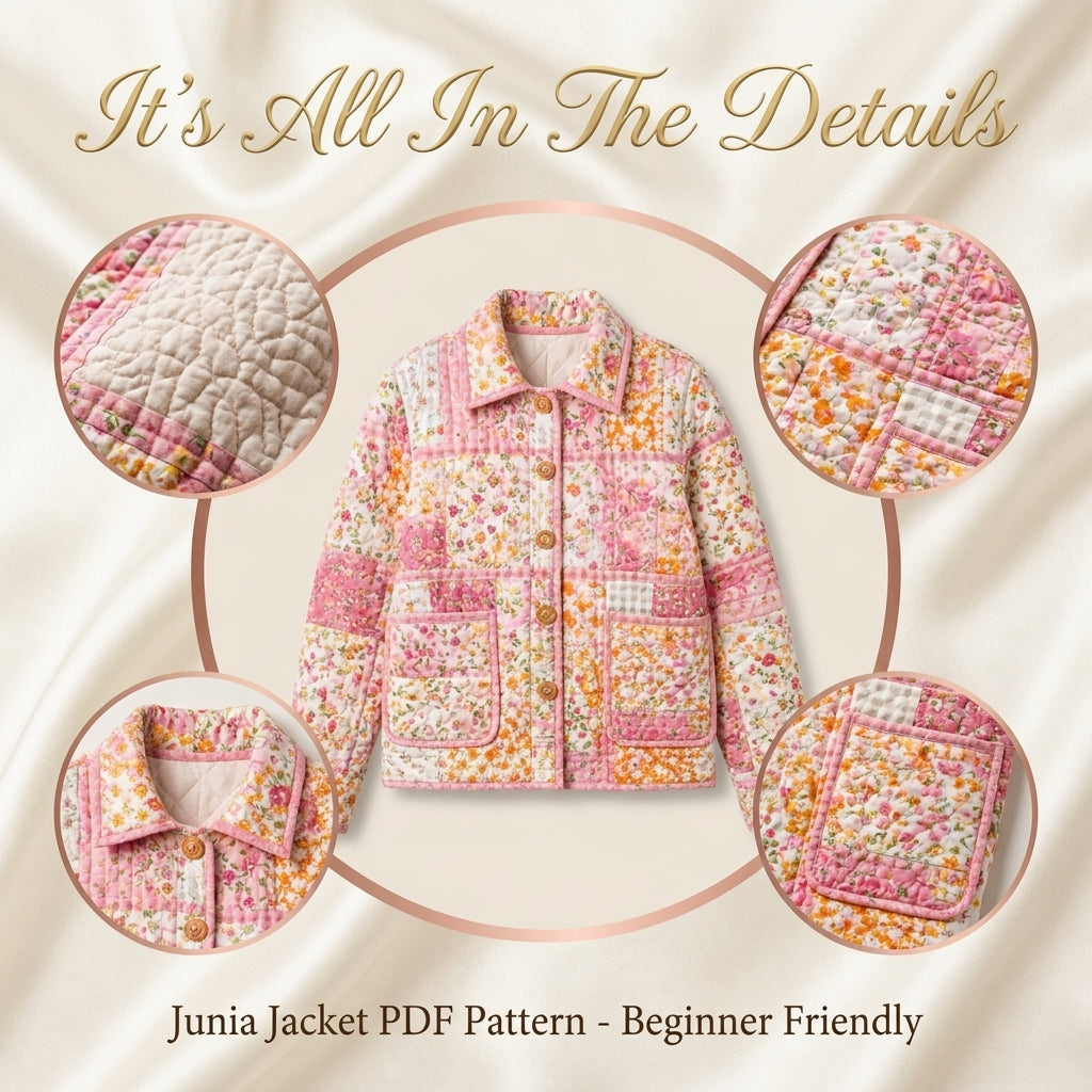 Quilted Patchwork Jacket Sewing Pattern — Oversized Chore Jacket with Collar and Patch Pockets, Sizes XS–3XL, PDF Download