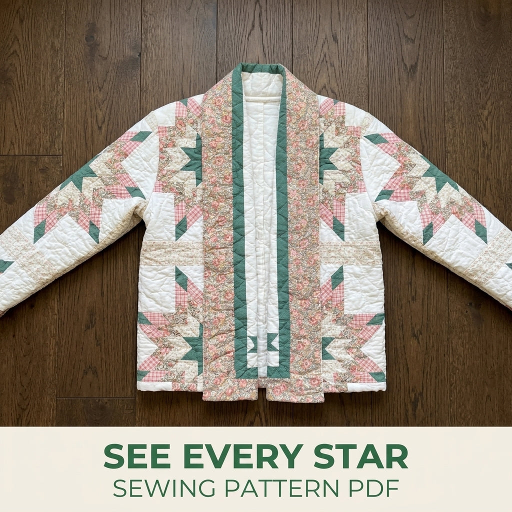 Star Quilt Shawl Collar Jacket Sewing Pattern PDF – Upcycled Quilt Jacket