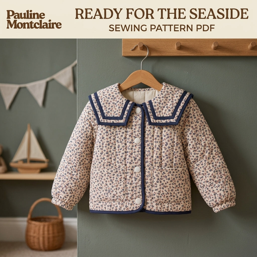 Children's Sailor Collar Jacket Sewing Pattern PDF – Quilted Girls' Jacket with Bias Binding