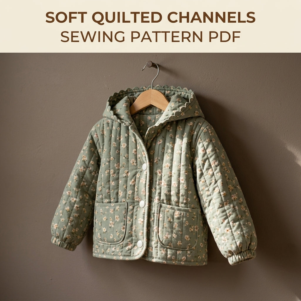 Children's Quilted Hooded Jacket Sewing Pattern PDF – Girls' Jacket with Frilled Hood and Pockets