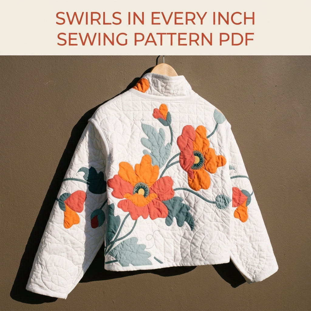 Poppy Appliqué Quilted Jacket Sewing Pattern PDF – White Quilt Jacket with Flower Back