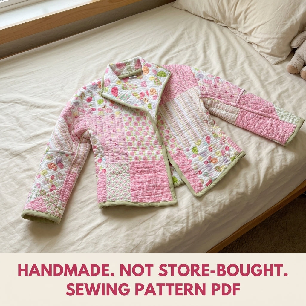 Girls Pink Patchwork Quilted Jacket Sewing Pattern PDF – Kids Quilt Coat
